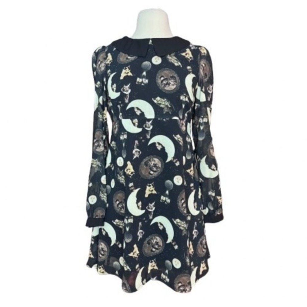 Jawbreaker Small Celestial‎ Cat Print Dress Sleeves Goth Academia Whimsy Goth